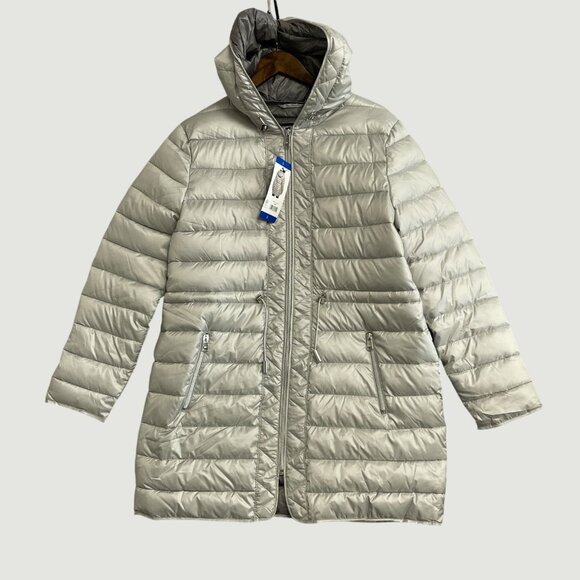 NEW Kenneth Cole Women's L Puffer Jacket With Hood Lightweight Quilted Grey - Picture 3 of 12